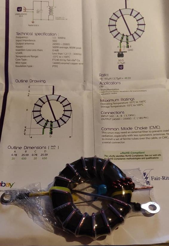 Transformateur d'impédance ( UNUN ) 1:49 sur eBay 500 Watts / Balun Transfo-04